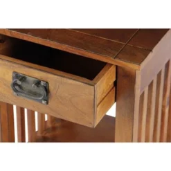 Spacious Mango Wood Telephone Stand With Slatted Side Panels, Brown - 1-drawer -Bed Frame Shop cd2afa06 e214 4431 88b0 24462529d9ec