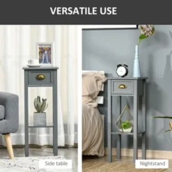 HOMCOM 2-Tier Night Stand With Drawer, Narrow End Table With Bottom Shelf, For Living Room Or Bedroom - Black -Bed Frame Shop cd48b2b2 eaed 4be7 b356 b83b49fd5a75