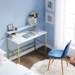 Mcombo Makeup Vanity, White Wooden Marble Pattern Vanity Desk, Makeup Desk With Removeable Vanity Mirror - Storage -Bed Frame Shop cd6d40ef 6f53 4f4c ae6c 795a31018db7