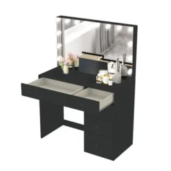 Boahaus Saranya Lighted Makeup Vanity, Black - Gold -Bed Frame Shop cdcf8161 a7b3 4cc3 9dd5 885d63e86006