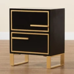 Baxton Studio Giolla Contemporary Glam And Luxe Black Finished Wood And Gold Metal 2-Drawer End Table - Black, Gold -Bed Frame Shop cde0b044 0e29 4b80 a6a9 ac16f534a5b0