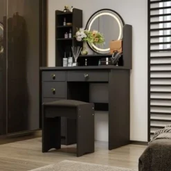 Makeup Vanity Dressing Tabel Set With Touch Screen Mirror & Stool - Black -Bed Frame Shop cde25e79 731a 432d 9db1 4bf8cbe0a001