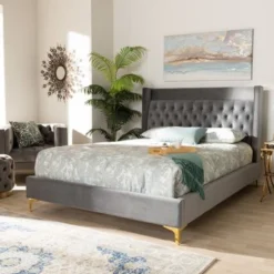 Baxton Studio Contemporary Velvet Upholstered Tufted Glam Platform Bed - Blue - King -Bed Frame Shop cdf54284 8c4a 4cb5 865e 08927d2c95b9