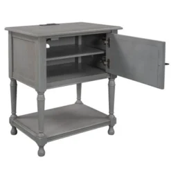 21.4" Wide Nightstand With Two Built-in Shelves Cabinet, Open Storage And USB Charging - White -Bed Frame Shop ce96034f 6bd9 44b5 b267 e1938a1c4aac