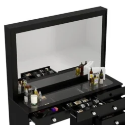Boahaus Jane Dressing Table, Glass Top, 07 Drawers, Black - N/A - Crystal Ball Knobs -Bed Frame Shop cfa63cb7 becd 4a00 a253 9bc7afb9c340