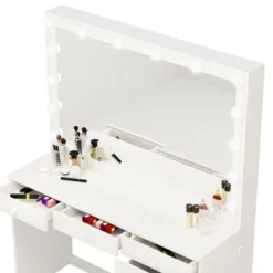 Boahaus Dressing Table, Light Bulbs, White, Mirror, 07 Drawers - White-Crystal Ball Knobs -Bed Frame Shop d0eb6292 0ca7 4e92 9b3a 1bb2b25b162c