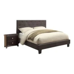 Perdella Contemporary Grey Fabric Tufted Low Profile 2-Piece Platform Bed With Nightstand Set By Furniture Of America - Eastern King -Bed Frame Shop d10327f0 e5f4 4575 bc6d cdaea6af3382