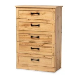 Baxton Studio Colburn Modern Oak Brown Finished Wood 5-Drawer Tallboy Storage Chest - Oak