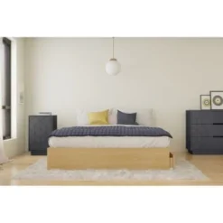 Nexera Ballet 2 Piece Bedroom Set, Natural Maple And Charcoal Grey - Queen