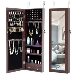 Jewelry Storage Mirror Cabinet Can Be Hung On The Door Or Wall - Brown