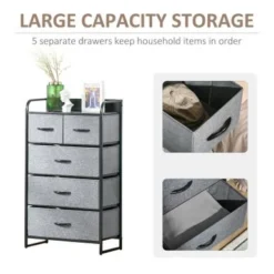 HOMCOM 5-Drawer Dresser Tower 4-Tier Storage Organizer With Steel Frame Wooden Top For Bedroom Hallway Closets - Grey -Bed Frame Shop d2735079 5e3b 43f1 bf44 b1ffac52f8bc
