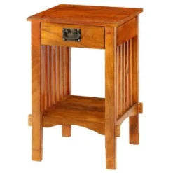 Spacious Mango Wood Telephone Stand With Slatted Side Panels, Brown - 1-drawer -Bed Frame Shop d310d568 9eea 43c6 976a 7126c3e3f0f8
