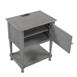 21.4" Wide Nightstand With Two Built-in Shelves Cabinet, Open Storage And USB Charging - White -Bed Frame Shop d3a87226 1572 4a0a 9a5c 61ddbd51d84a