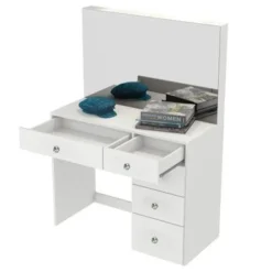 Boahaus Matilda Modern Vanity Table, White, 5 Drawers - Gold -Bed Frame Shop d3f9533f fe79 4348 a486 7aa86854129e