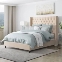 Porch & Den Richwood Tufted Fabric Queen-size Bed With Wings - Dark Grey - Wingback -Bed Frame Shop d419f404 4bbe 4f72 829e 3a541a1fcb3b