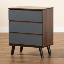 Baxton Studio Roldan Two-Tone Walnut And Grey Finished Wood 3-Drawer Bedroom Chest - Grey -Bed Frame Shop d468a5d3 4174 4948 8be9 a872ed63869c