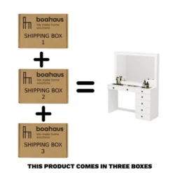 Boahaus Jane Dressing Table, Glass Top, 07 Drawers, Black - N/A - White - Golden Knobs -Bed Frame Shop d6bf28b2 8ab0 47e1 bdab 685655a5f270