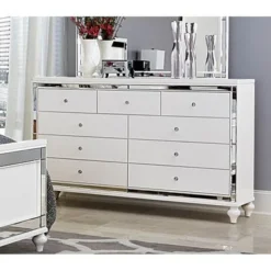 Wooden Dresser Accented With Mirror Outline, White