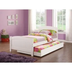 Stylish Twin Bed With Trundle,White