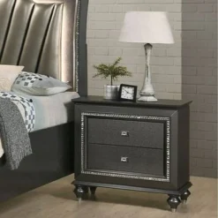 Silver Orchid Brockwell Metallic Gray Nightstand - 2-drawer