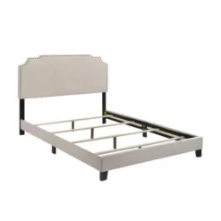 Tamarac Upholstered Nail Head Eastern King Bed Beige -Bed Frame Shop d858e491 7c24 4186 a02b 3a4a0b704a72