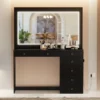 Boahaus Selene Dressing Table With LED Lights - Black - Golden Knobs