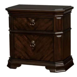 Two Drawer Solid Wood Nightstand With Clipped Corner, Espresso Brown - 2-drawer