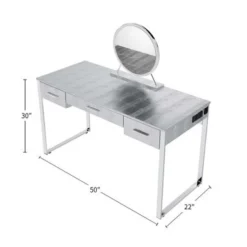 3 Drawers Metal Frame Vanity Desk With Mirror - Antique White/Champagne -Bed Frame Shop d905a6dd 9cef 46c4 8f93 ef1213556ec1
