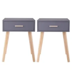Single Drawer Bedside Table Gray Two Packs - 1-drawer - Grey