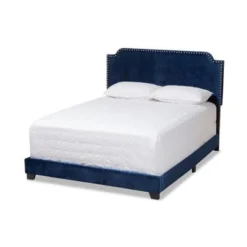 Contemporary Glam Velvet Upholstered Panel Bed By Baxton Studio - Blue - Full