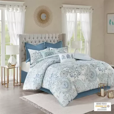 Blue Isla 8 Piece Cotton Floral Printed Reversible Comforter Set Queen 1 Blue Isla 8 Piece Cotton Floral Printed Reversible Comforter Set Queen