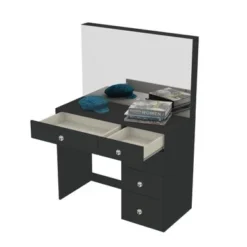 Boahaus Matilda Makeup Vanity Desk, Black - Silver -Bed Frame Shop da7b4b5f 6331 4cf8 aa24 b577551b69d3