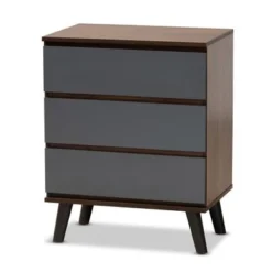 Baxton Studio Roldan Two-Tone Walnut And Grey Finished Wood 3-Drawer Bedroom Chest - Grey