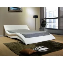 Greatime B1041-1 Wave-like Shape Upholstered Modern Platform Bed - Queen - White