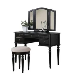 Vanity Set With Tri-Fold Mirror - Black -Bed Frame Shop dacd823b 9071 4ab3 910d 2e341b5cd524