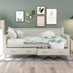 Nestfair Twin Size Daybed With 2 Large Drawers - White -Bed Frame Shop db2bfde0 50ac 44b0 bbcd 679a6510df82