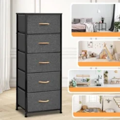 Pellebant 5 Drawers Vertical Storage Tower Organizer - Beige&yellow&orange&blue - 5-drawer -Bed Frame Shop db869eab 2f53 4d2f bf33 867e069d5a34
