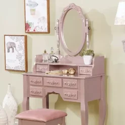 Traditional Rose Gold Vanity W/ Stool