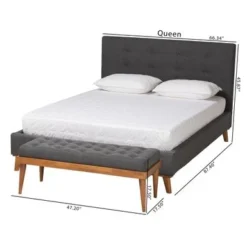 Baxton Studio Valencia Mid-Century Modern 2-Piece Bedroom Set With Dark Grey Fabric Upholstered Bed - Queen -Bed Frame Shop dc459e0c e4f4 44b5 8b50 9a2ec763f6b6