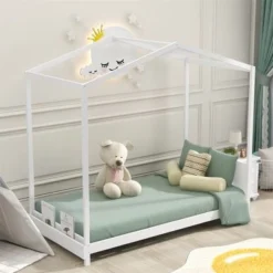 Merax Twin Size House Platform Bed With Headboard - White