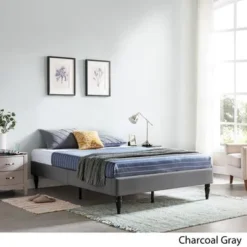 Merribee Contemporary Upholstered Queen Bed Frame With Turned Legs By Christopher Knight Home - Charcoal Gray -Bed Frame Shop dd1453b9 909f 43b2 ba4a 1ea9fd3ef01a