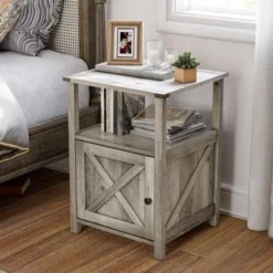 MDF Barn Door 1 Open Shelf And 1 Door Nightstand By Crestlive Products - Crestlive Products MDF Barn Door 1 Open Shelf And 1 Door Nig -Bed Frame Shop dd2b9559 d74d 4e5c b2f9 a13ebf70fba7