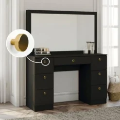 Boahaus Artemisia Modern Vanity, Black, Wide Mirror, 07 Drawers - Black-Crystal Knobs -Bed Frame Shop ddda8cff b6f8 4abf a470 99d37e20e3b9