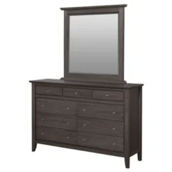 Nine Drawer Dresser With Floating Top And Metal Drawer Pull, Gray
