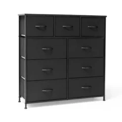 Pellebant Fabric Wide Dresser Storage Tower With 9 Drawers - Black - 9-drawer -Bed Frame Shop def8d352 1b3b 45c6 ba4e 7d0981a594f8