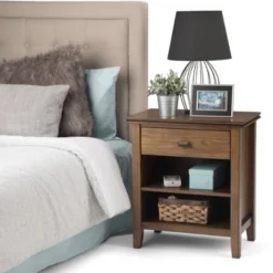 WYNDENHALL Stratford SOLID WOOD 24 Inch Wide Transitional Bedside Nightstand Table - Rustic Natural Aged Brown