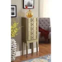 Wood Jewelry Armoire With 5 Drawers In Gold - Gold