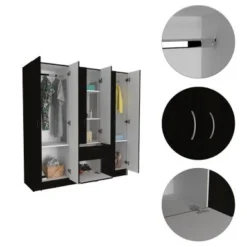 FM Furniture Guajira Six Door Armoire, Three Cabinets, And Hidden Drawer Shoes - Black/White -Bed Frame Shop df959545 c041 43fa 973f 7edbcd5a78f7