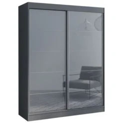 Aria 2 Door Modern High Gloss Wardrobe Armoire - Black-59" -Bed Frame Shop e0194f46 918c 4130 8b5f 0f3f572925ec