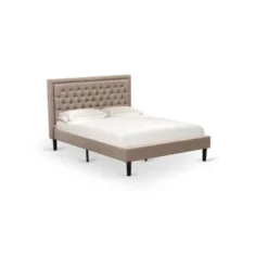 Pc Bed Set - 1 Platform Bed Frame Dark Khaki Linen And Button Tufted Headboard - 2 Nightstand (Bed Size Options) - KD16F-2HI08 -Bed Frame Shop e0521f22 2c24 4053 8d32 378a7acf0b44